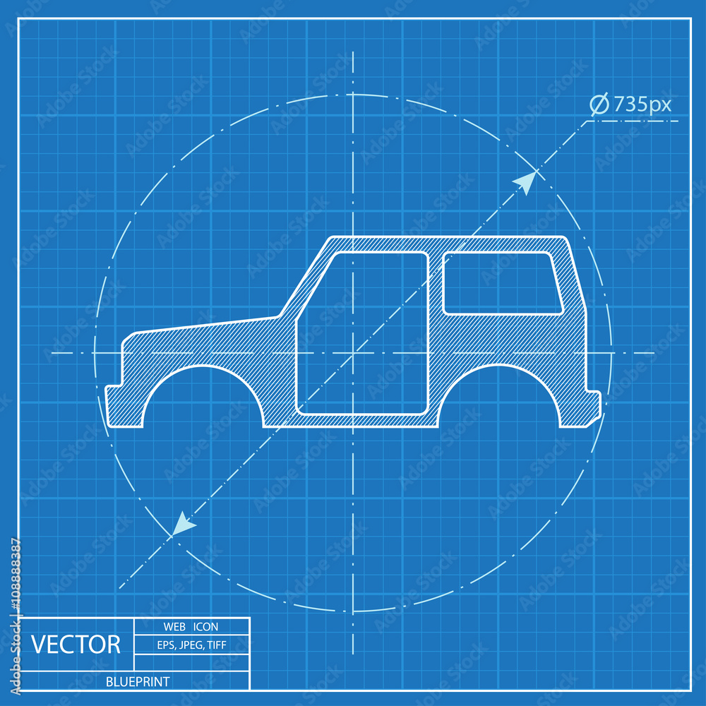 icon of car body. Blueprint style