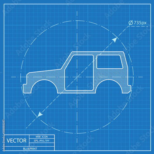 icon of car body. Blueprint style © icon_craft_studio