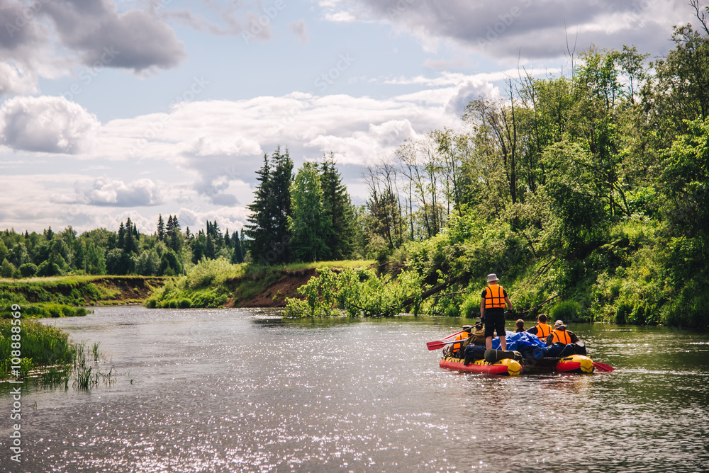 Fototapeta premium .Tourists raft on river