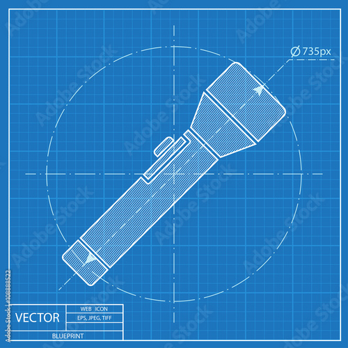 Flashlight simple vector icon. Blueprint style