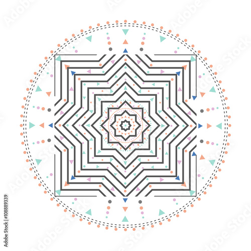 Trendy hipster colored circle, bright philosophical symbol, circular elements that are a religious,