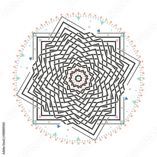 Trendy hipster colored circle, bright philosophical symbol, circular elements that are a religious,