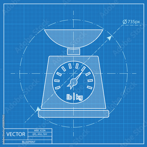 Vector Kitchen scale icon on blue background