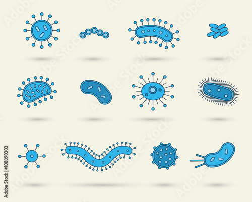 bacteria, virus, germs icon vector illustration set
