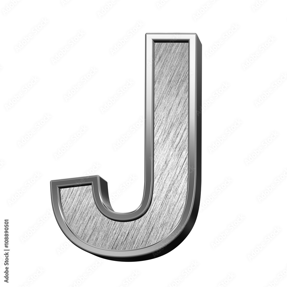 One letter from brushed stainless steel alphabet set, isolated on white. 3D illustration.