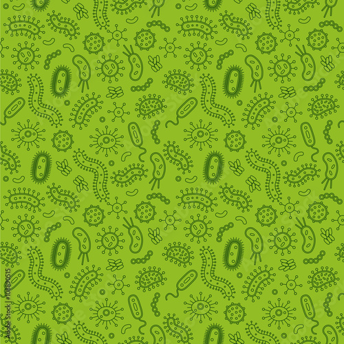 Green Bacteria and germs in a repeat pattern
