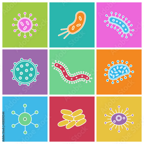 Germs and Bacteria Icons Set - vector illustration
