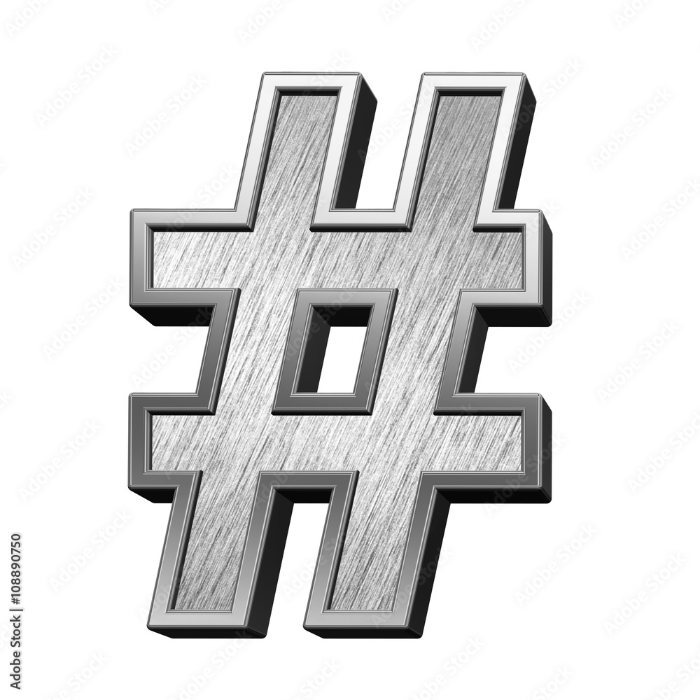 Obraz premium Number mark from brushed stainless steel alphabet set, isolated on white. 3D illustration.