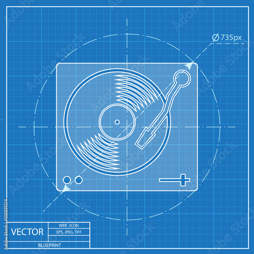 vinyl player icon. Blueprint style