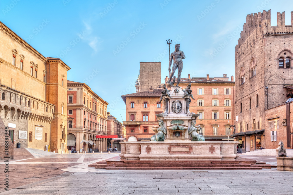 Naklejka premium Plac Piazza del Nettuno w Bolonii, Włochy