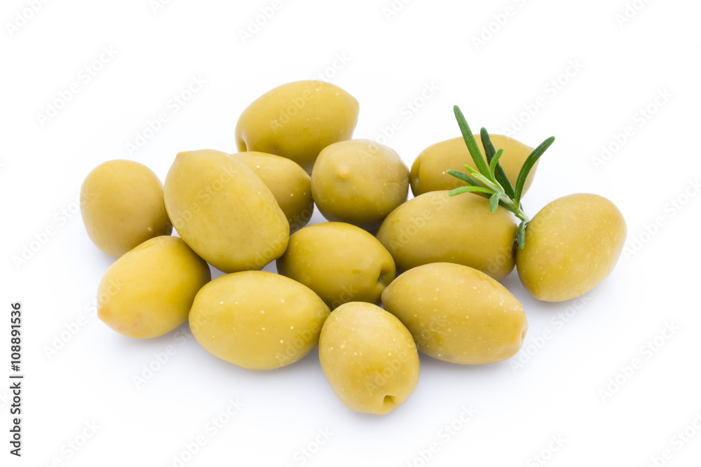 Olives on leaves isolated on white. Olives on leaves isolated on white.