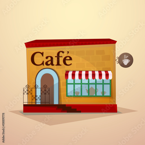 Fototapeta Naklejka Na Ścianę i Meble -  Facade cafe, vector illustration