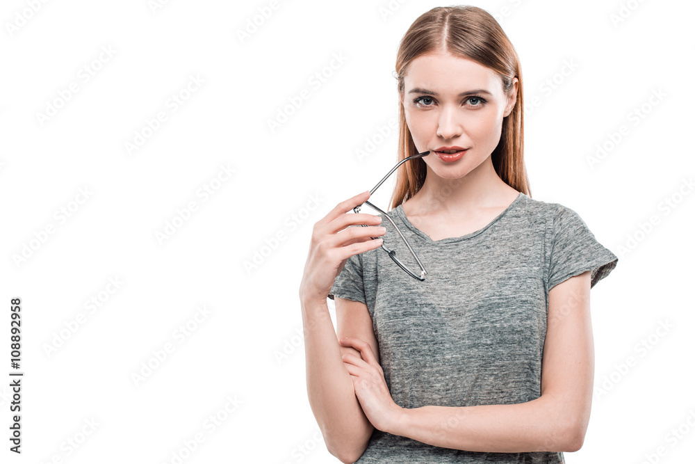 Beautiful young woman on white background Beautiful young woman on white background