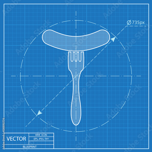Blueprint icon of sausage on fork