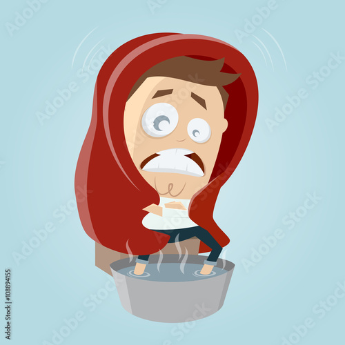 cartoon man is freezing