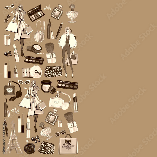 Banner with seamless  pattern Cosmetics