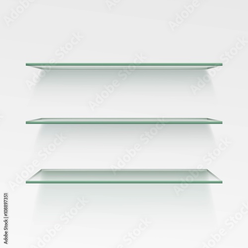 Vector Empty Glass Shelf Shelves Isolated on Wall Background
