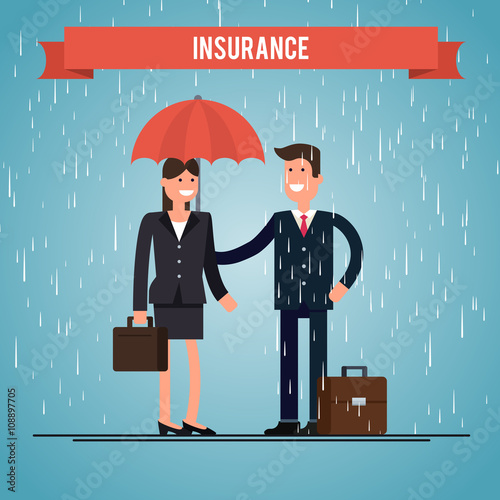 insurance agent for life. protects the woman from rain.