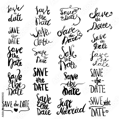 Big Vector set Save The Date lettering Isolated for greeting cards.