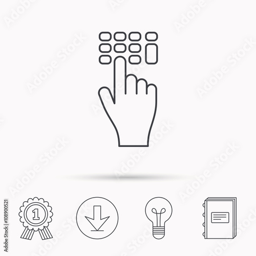 Enter pin code icon. Click hand pointer sign.
