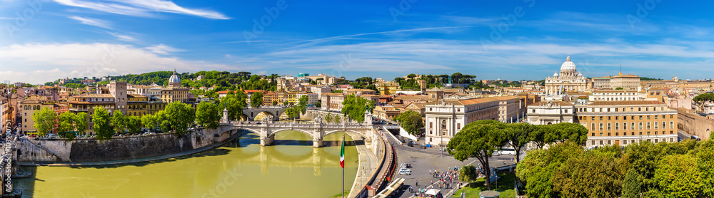 Tiber river and St. Peter Basilica in Rome
