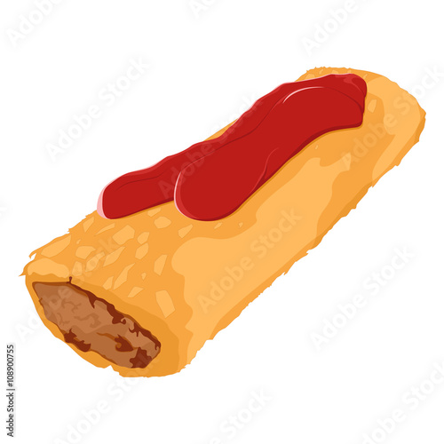 A vector illustration of a Sausage Roll with Tomato Sauce