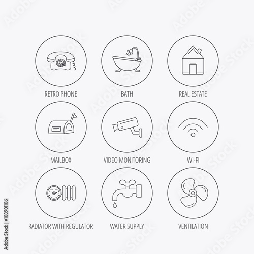 Wifi, vide camera and mailbox icons.