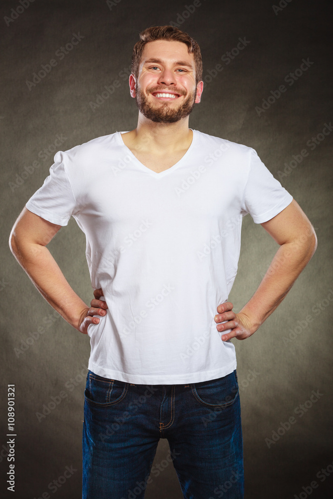 Happy man in blank shirt with empty copy space. Happy man in blank shirt with empty copy space.