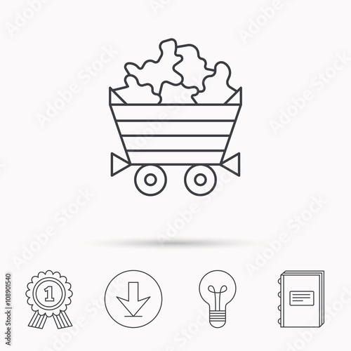 Minerals icon. Wheelbarrow with jewel gemstones.