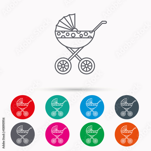 Pram icon. Newborn stroller sign.