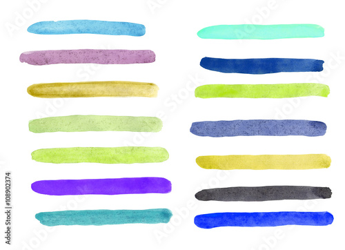 Strips of different colors, painted with watercolor
