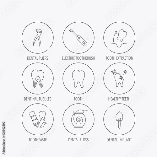 Tooth extraction, electric toothbrush icons.