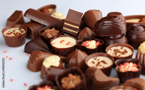 Assorted chocolate candies, close up