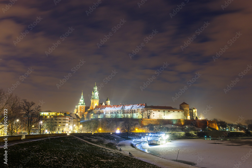 Wawel Castle in the evening in Krakow, Poland