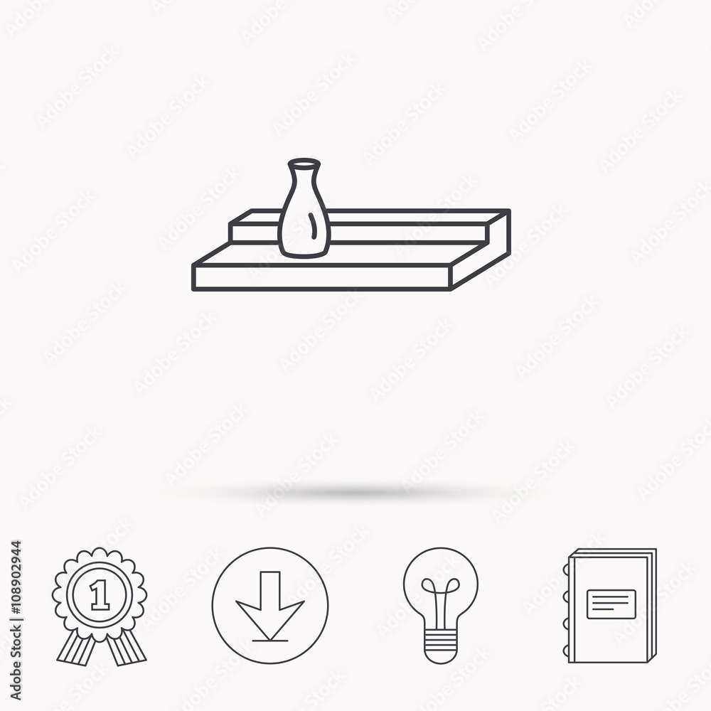 Wall shelf icon. Bookshelf with vase sign.