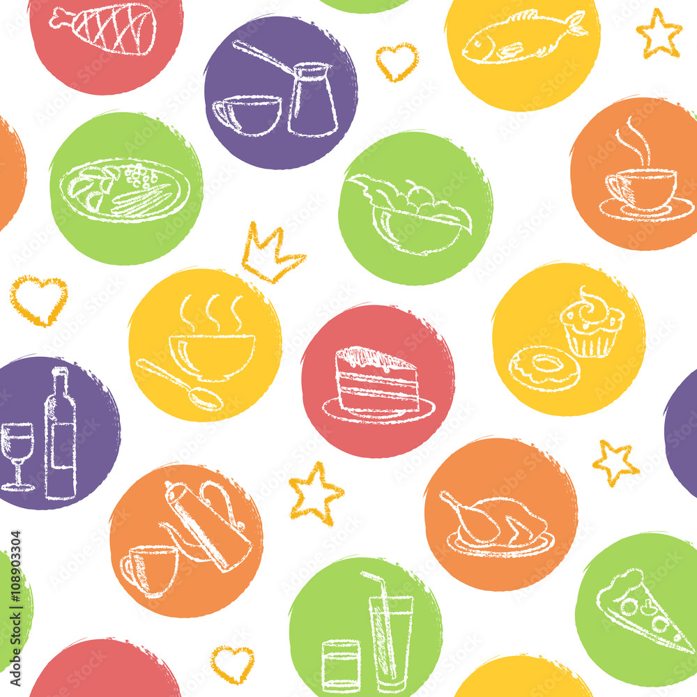 Seamless pattern with doodle food and drinks Seamless pattern with doodle food and drinks