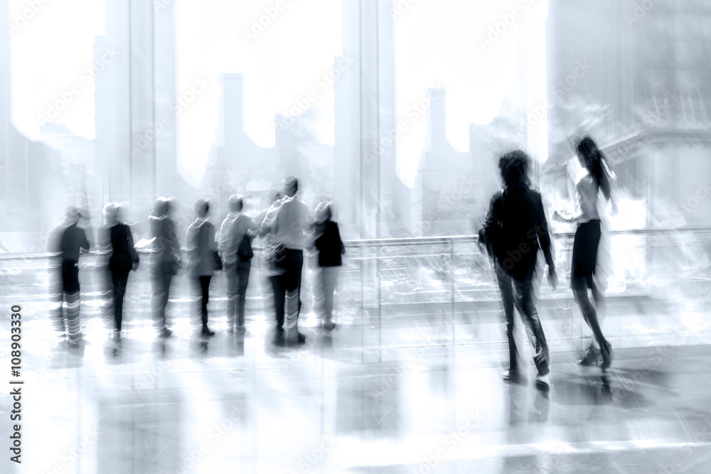 group of people in the lobby business center and blue tonality group of people in the lobby business center and blue tonality