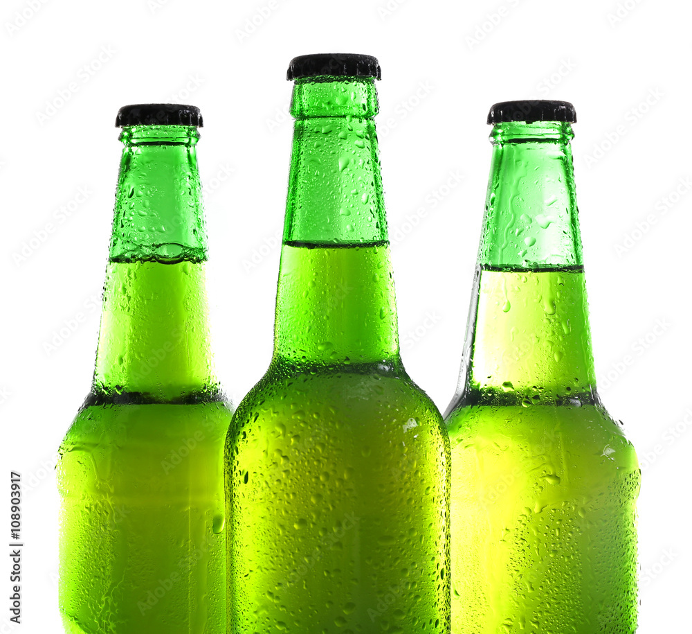 Bottles with fresh beer isolated on white Bottles with fresh beer isolated on white