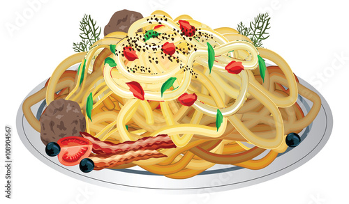 spaghetti and meatball dishes - Illustration