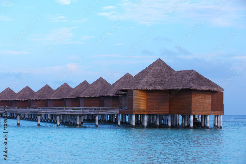 Exotic wooden water bungalows.