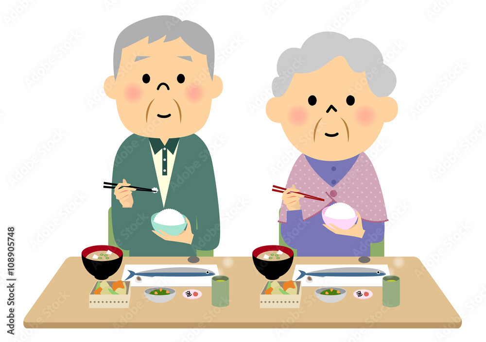 ご飯を食べるシニア夫婦 ご飯を食べるシニア夫婦