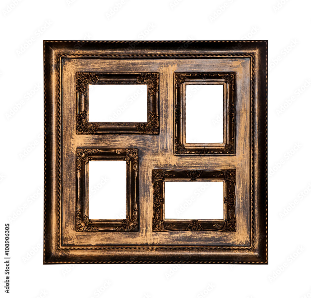 Picture photo frame antique with four windows inside isolated on white background Picture photo frame antique with four windows inside isolated on white background