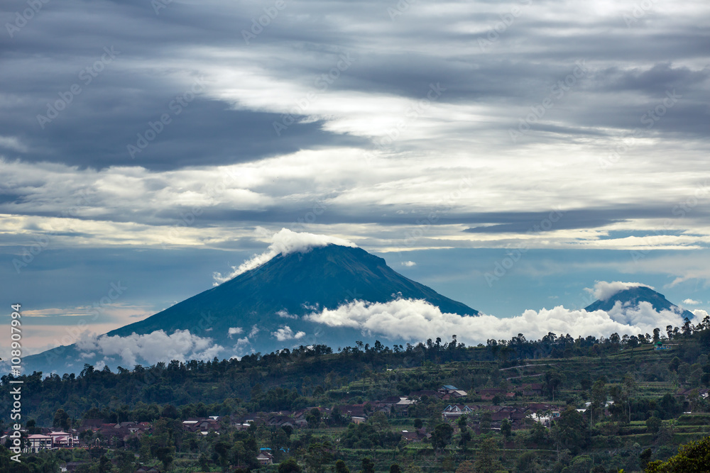 Gunung Sumbing and Sindoro volcanoes on Java, Indonesia