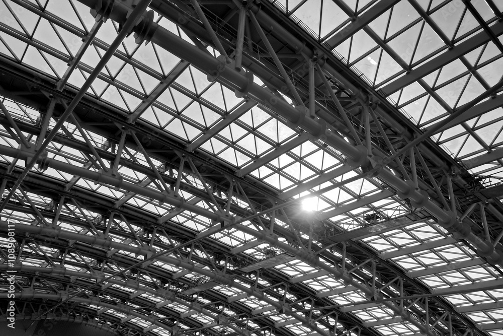 Airport roof construction, monochrome