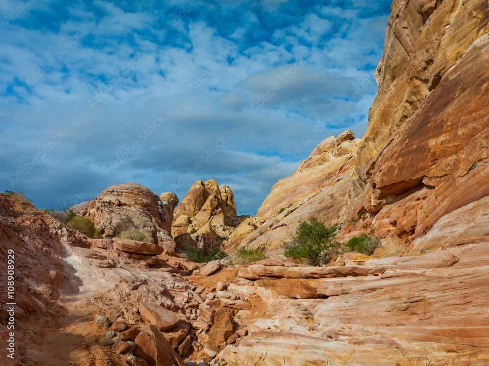 Rocks under a blue sky  in Valley of Fire State Park