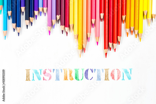 Instruction drawing by colour pencils