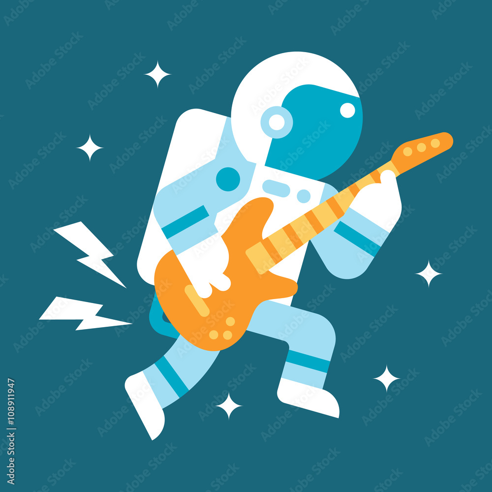 Flat design astronaut playing guitar Flat design astronaut playing guitar