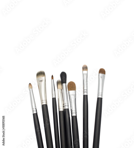 Makeup brushes for eyes isolated on white background with copy space