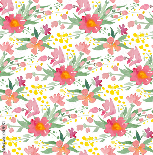 Vector illustration - Seamless pattern with watercolor flowers