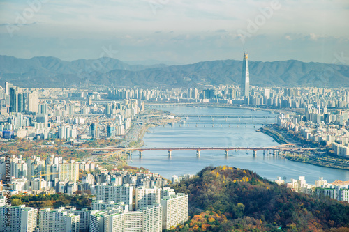 South Korea city beautiful view,film effect old tone